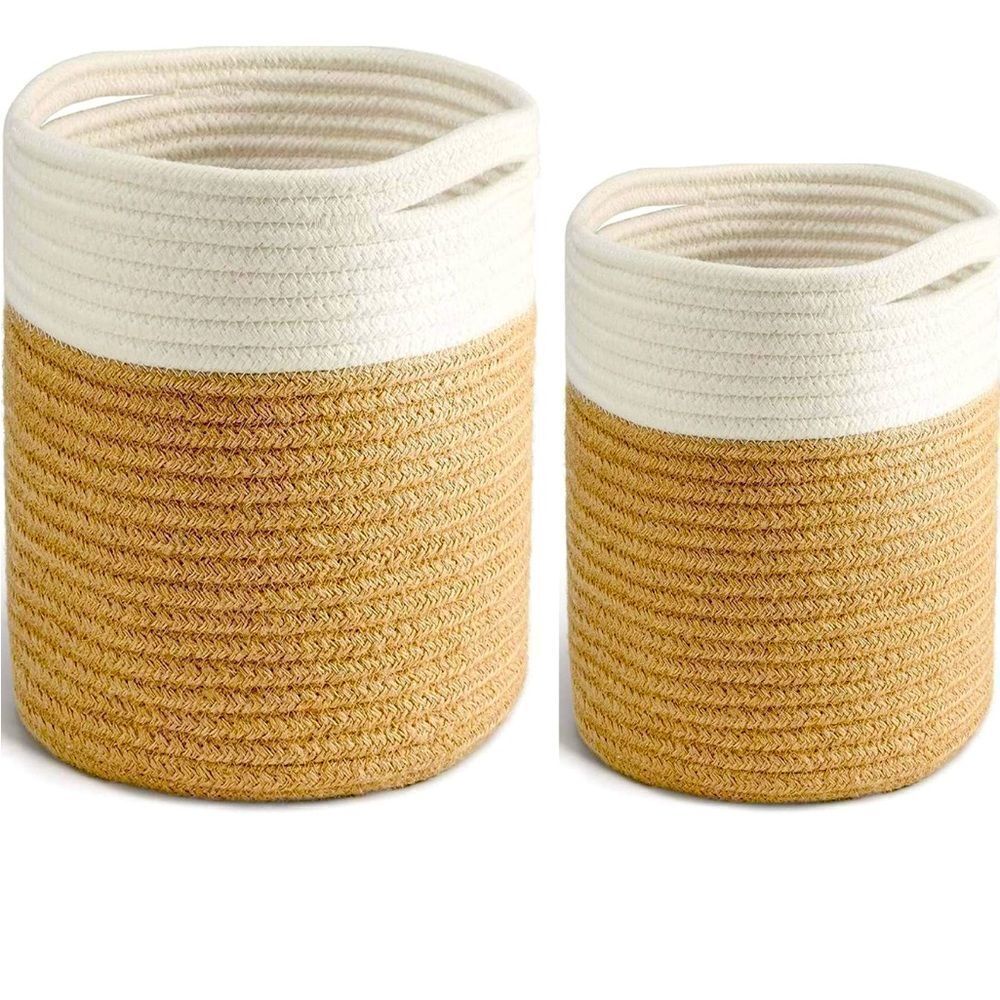 Set of 4 Baskets White Seagrass & Rope